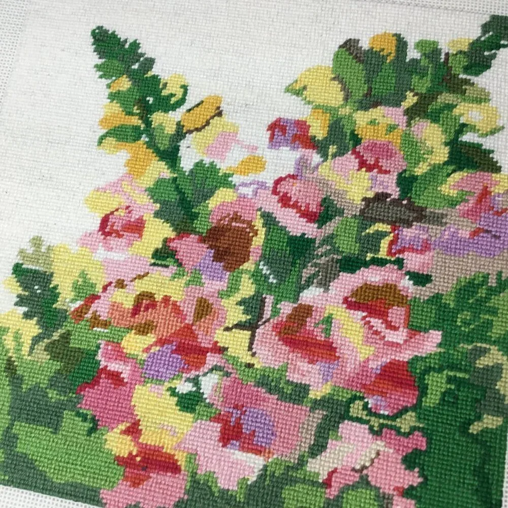 Finished Ready to Frame Needlepoint Too Peas of Mind Snapdragon Hand Painted - Picture 3 of 8